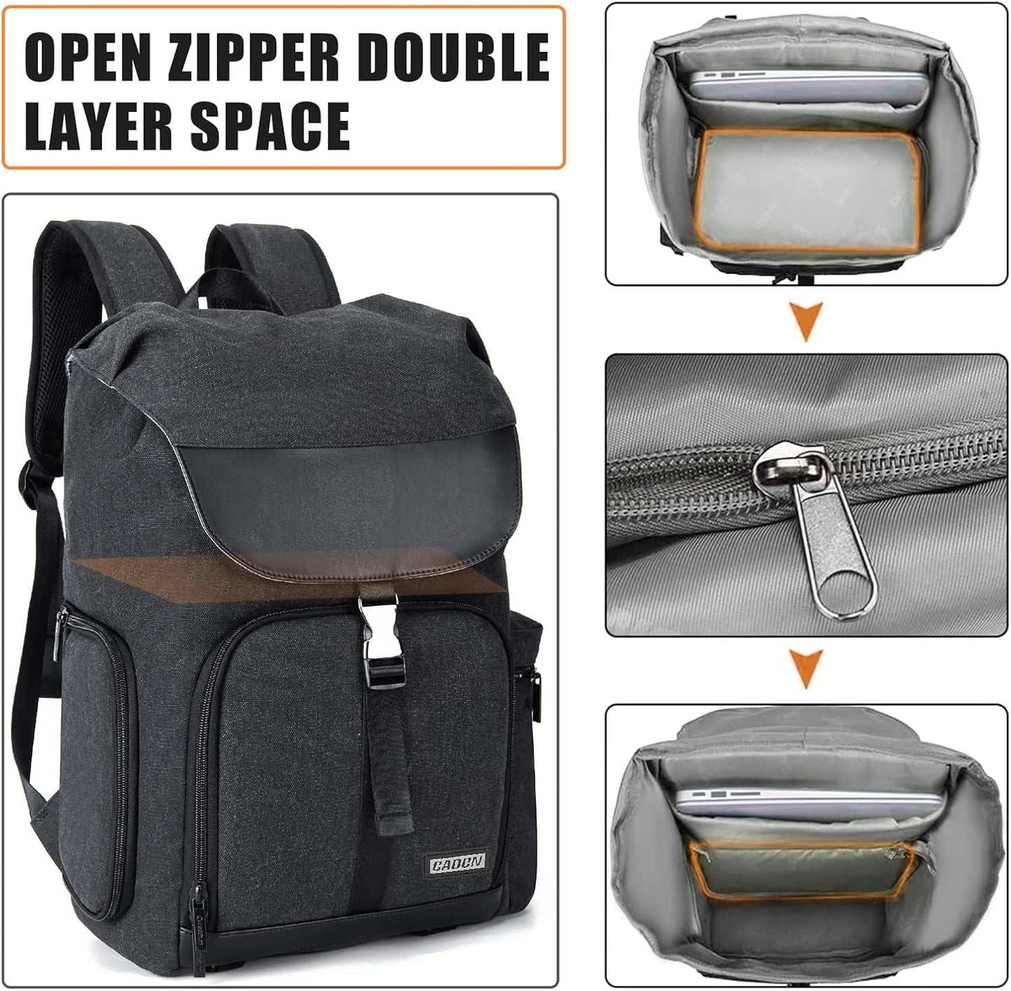 CADeN Camera Backpack Canvas Camera Bag for DSLR/SLR Mirrorless Camera with 15.6 inches Laptop Compartment, Camera Case Compatible for Sony Canon Nikon Cameras and Lens Tripod Waterproof Black