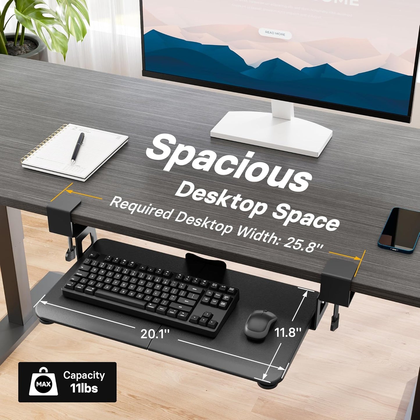 BONTEC KMT01-PJ Under Desk Keyboard Tray, Pull-Out Keyboard & Mouse Platform with C-Clamp, 20 x 11.8 in Space-Saving Ergonomic Slide-Out Drawer, Black