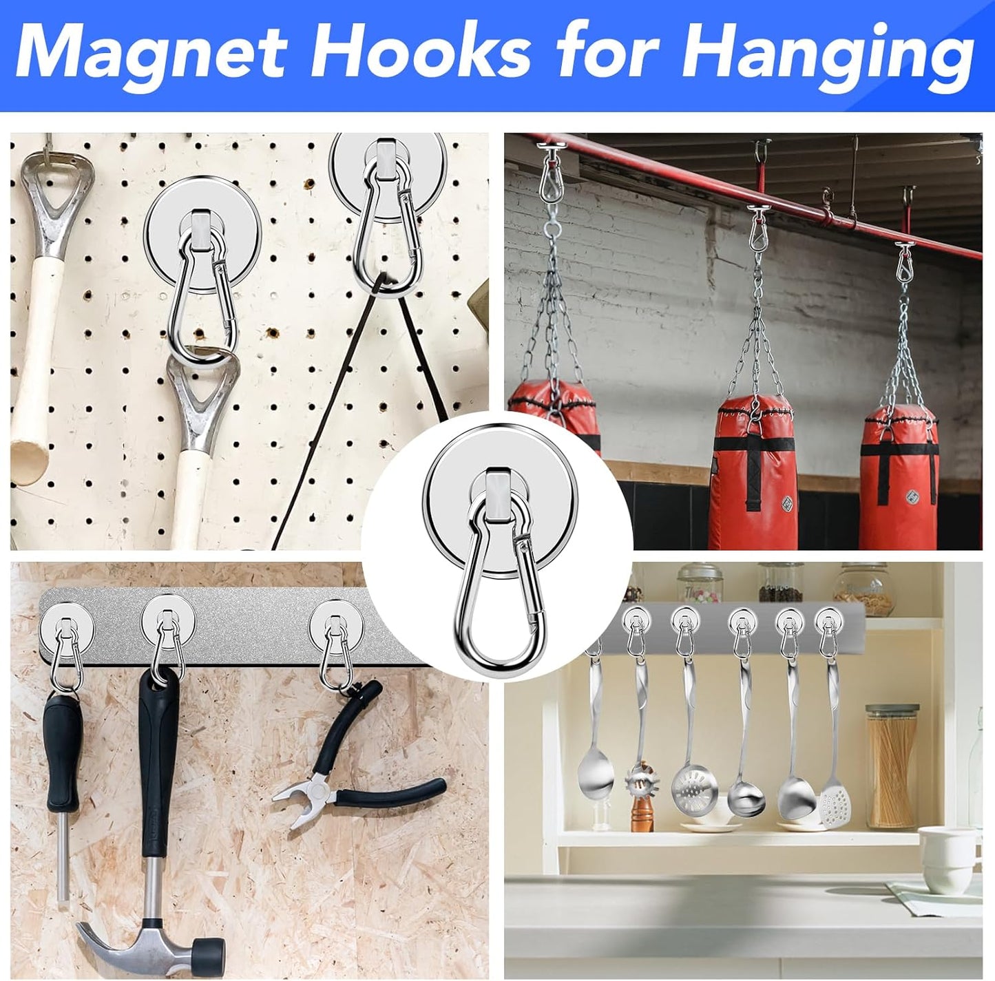 LOVIMAG Magnetic Hooks Heavy Duty, 150LBS Super Strong Magnet Hooks Magnetic Hook Cruise, Neodymium Magnets with Swivel Carabiner Hook for Hanging, Kitchen, Cruise Cabins, Grill, Tool Room-6 Pack