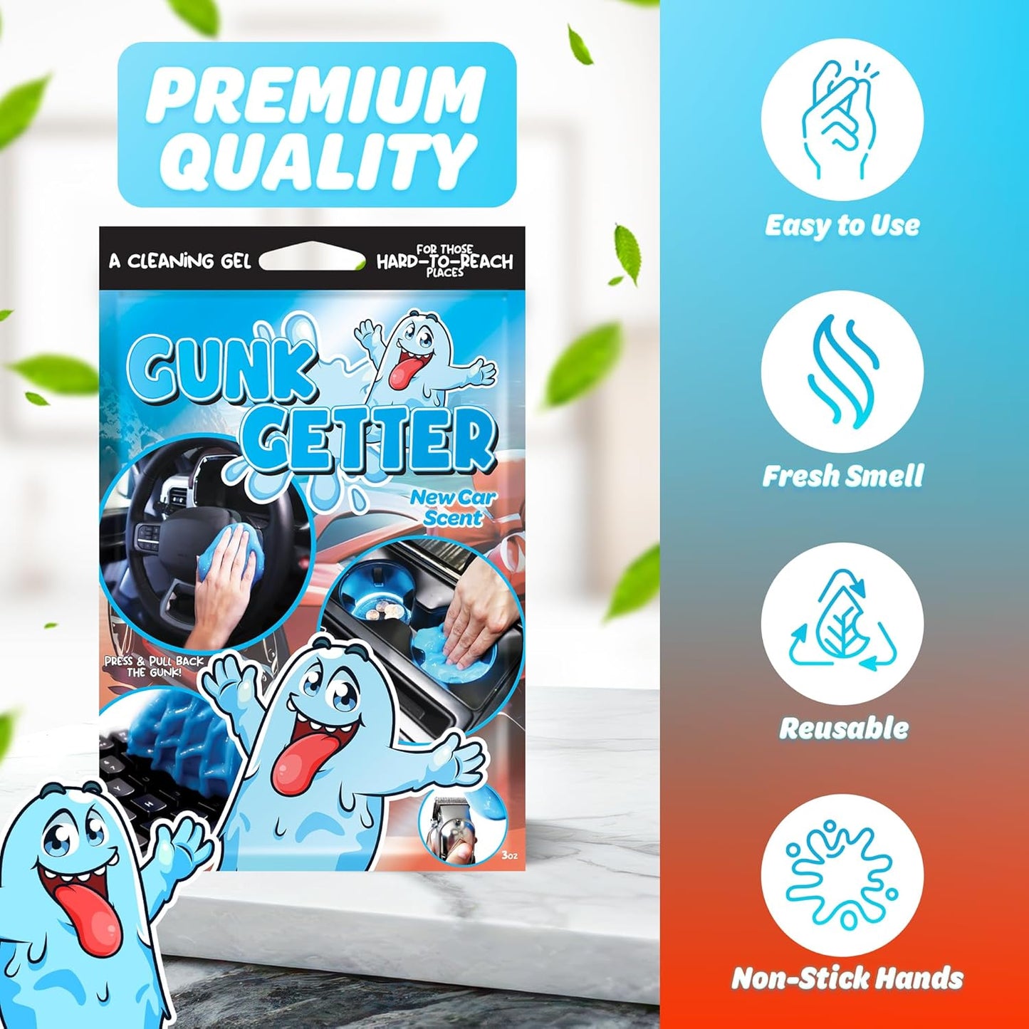 Cleaning Gel for Those Hard to Reach Places, Automotive Cup Holder Electronic Keyboard Office, Slime Gel Cleaner Dust Crumb Removal (New Car, 12 Pack)