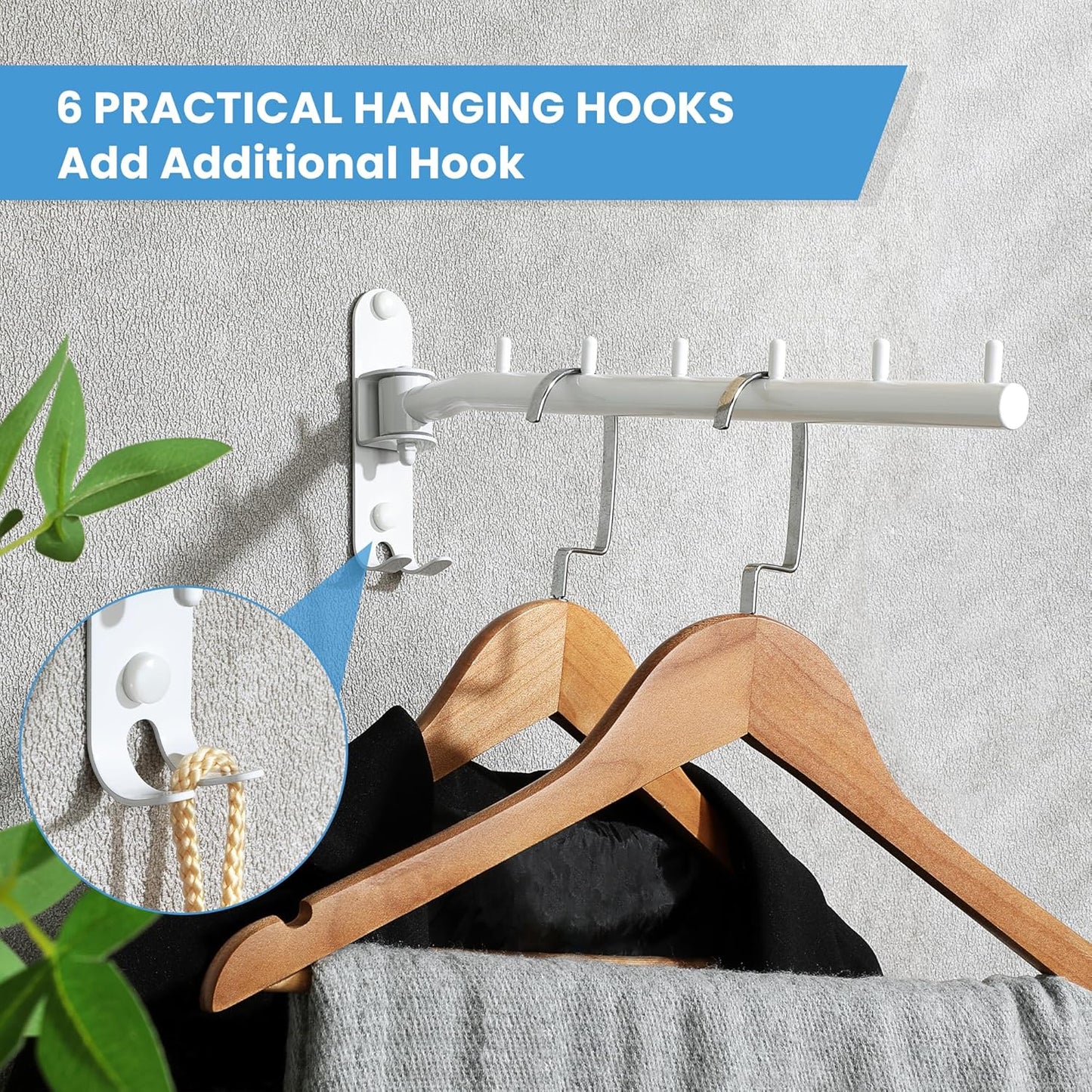 Clothing Racks for Hanging Clothes, Garment Racks Wall Mounted Clothes Bar-Hanger Holder Hooks Heavy Duty Folding Drying Rack Space Saving Clothing Hanging System Closet Storage Organizer