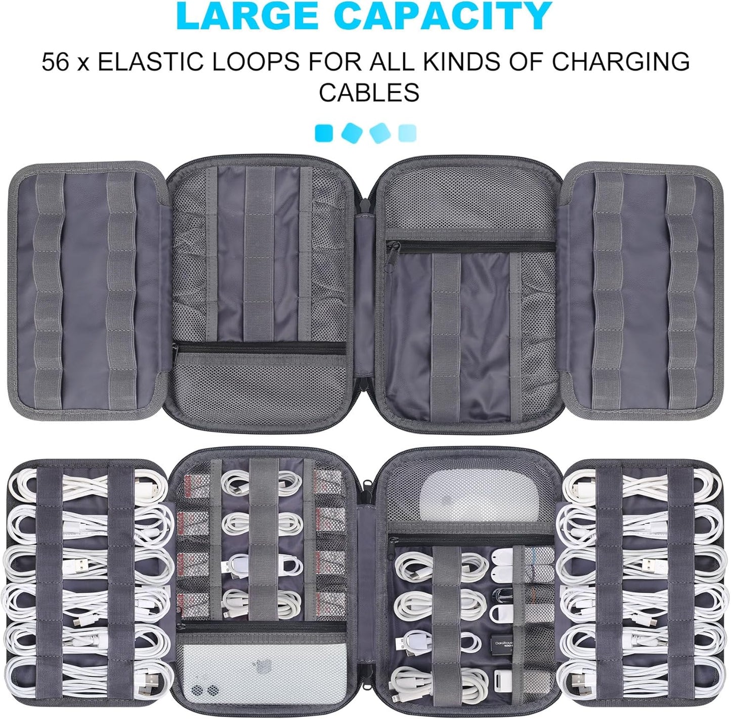 Lacdo Cord Organizer Travel, Cable Organizer Bag Case, Portable Electronics Organizer travel Case, 6 Layer Large Capacity Charging Cords Storage organizer for Cables, SD Card, Travel Essentials, Gray