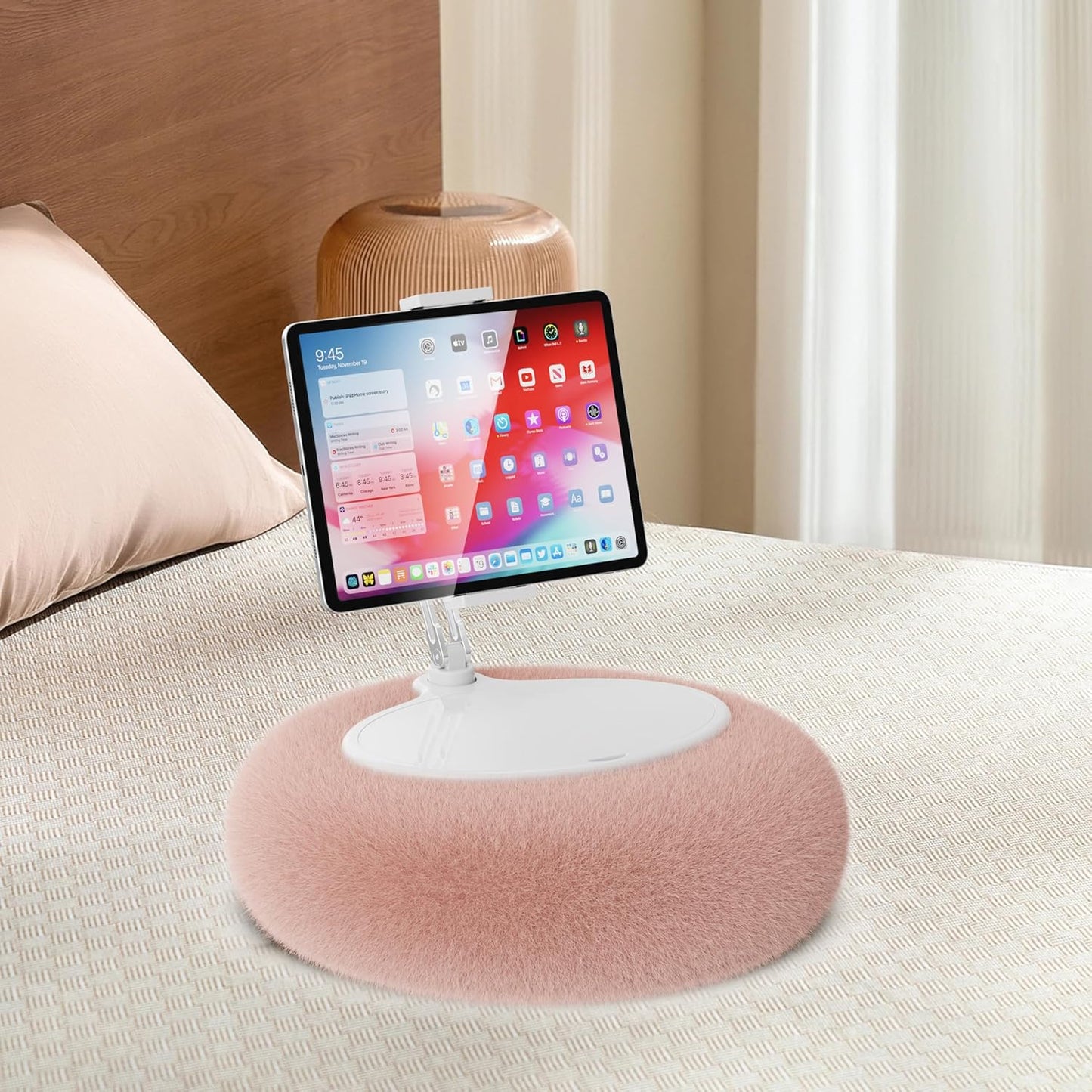 KABCON Pillow Tablet Stand for Kindle,360°Adjustable Aluminum Pole Phone Holder with Soft Plush Fabric for 4.7"-13" Phones/Tablets,iPad Pro Mini Air 12.9,iPhone Pro Max,Samsung Galaxy,LG,Kindle-Pink