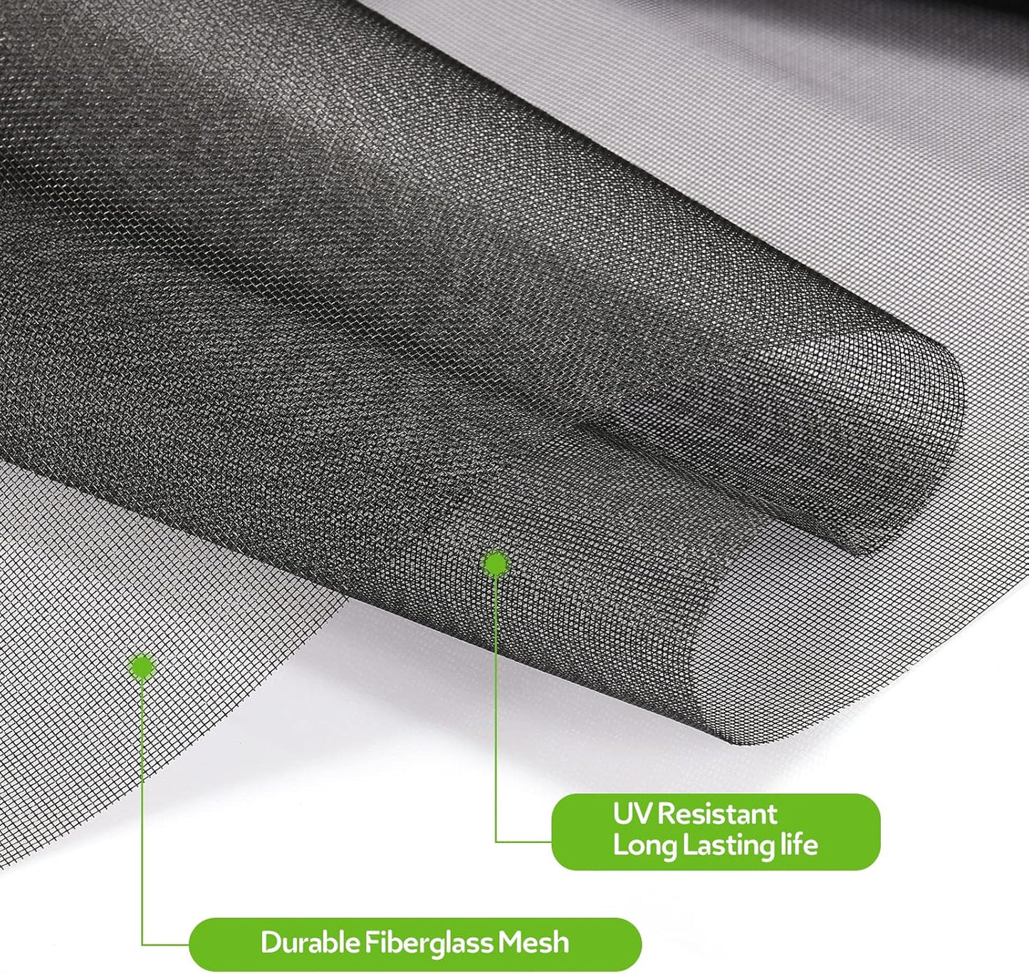 FLYZZZ Window Screen Door Repair Kit, 59‘’X118‘’ Fiberglass Mesh Replacement with Roller Tool/Hook/Spline/Cutter/Clips/Ruler, 7-in-1 Sliding Patio Door & Screen Door Repair Kit, Black