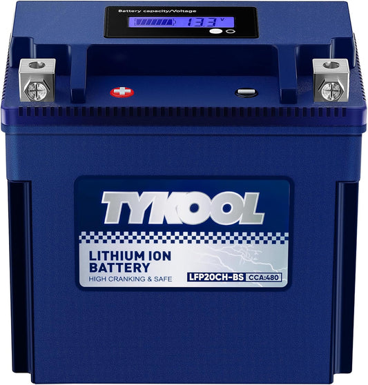TYKOOL YTX20CH-BS Lithium LiFePO4 Motorcycle Battery, 12V 8Ah, 480CCA, Built in BMS, Powersports Battery,for ATV,UTV,Jet Skis, Snowmobiles, Scooters