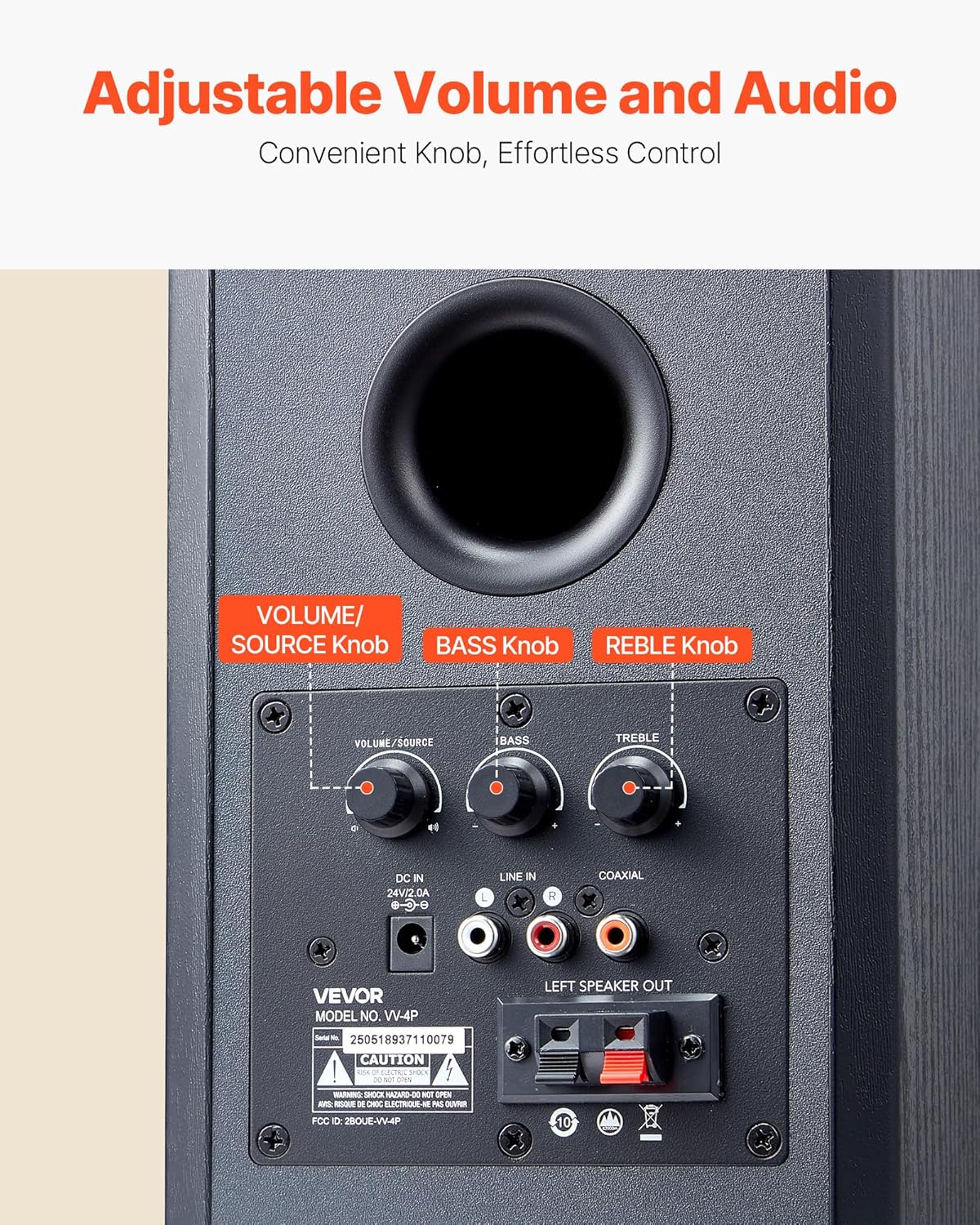 VEVOR Powered Bookshelf Speakers, 20W x 2, Active Studio Monitor Speaker with 4 Inch Woofer, Adjustable Volume and Audio with Bluetooth Optical Connection, Wooden Enclosure, for Record Player PC TV