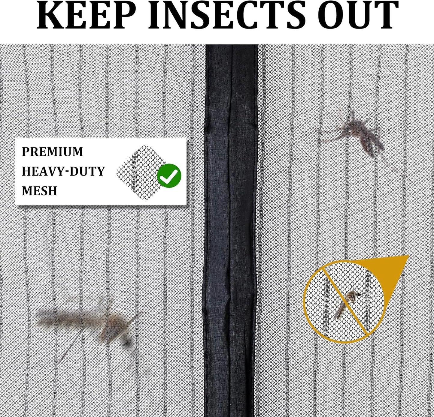 Magnetic Screen Door - Self Sealing, Heavy Duty, Hands Free Mesh Partition Keeps Bugs Out Let Breeze in- Pet and Kid Friendly - Keep Open Feature (Black, Fit Door Size 38 x 80 Inch)