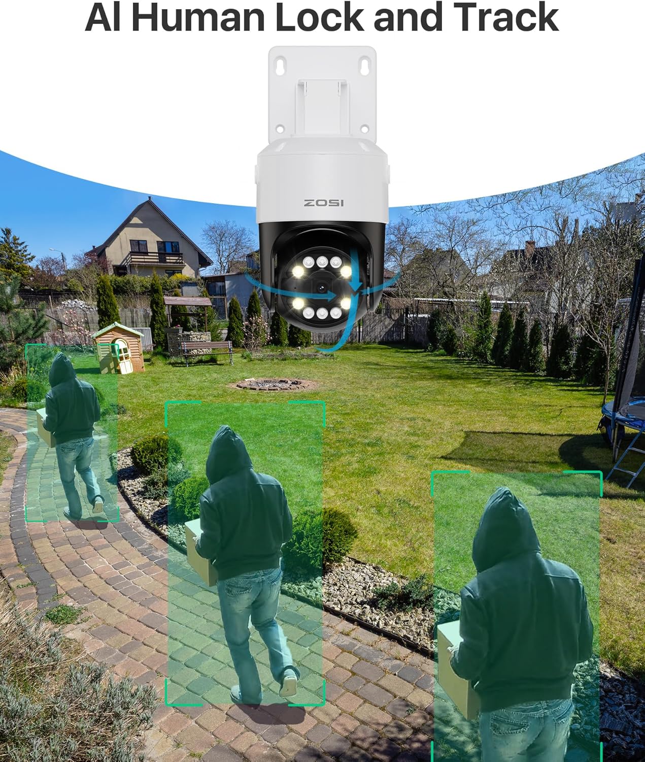 ZOSI 2 x C296 5MP 3K PoE PT Add-on Camera Outdoor with AI Face Human Vehicle Detection, Siren Alarm, Starlight Night Vision, Auto Track, 2-Way Talk, SD Card Storage, Only Compatible PoE NVR