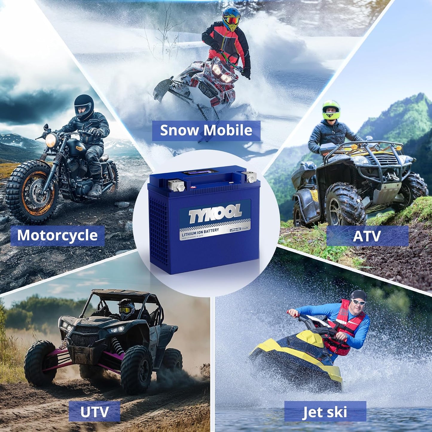 YTX20-BS/YTX20H-BS/GYZ20H Lithium LiFePO4 Motorcycle Battery, 600CCA,12Ah,Built in BMS, Powersports Battery,for ATV,UTV,Jet Ski,PWC,Snow mobile and Generator
