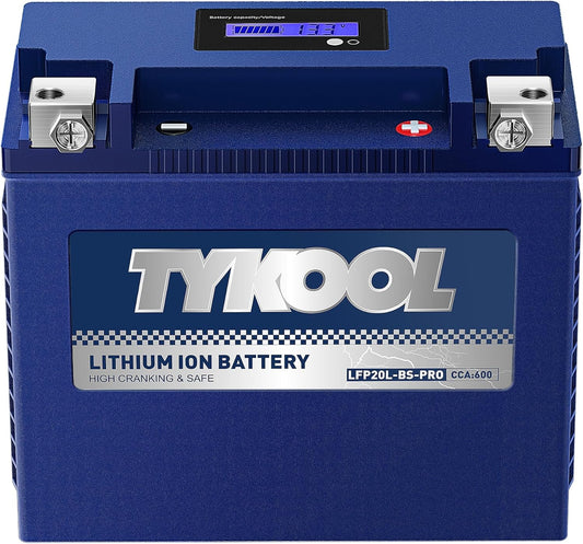 TYKOOL YTX20L-BS/YTX20HL/YB16CL-B High Performance LiFePO4 Lithium Motorcycle Battery,12V 12Ah, 600CCA,Digital Readout, Fits for ATV,UTV,Jet Ski,PWC,Snowmobile, Quad,Riding Lawn Mower, tractor