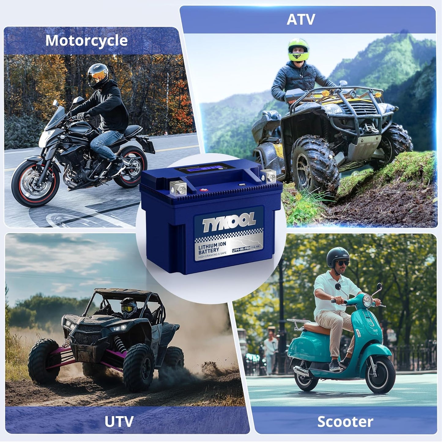 TYKOOL YTX9-BS-PRO,3X Cranking Amps,5X Life, Lithium LiFePO4 Motorcycle Battery,300 CCA,Powersports Battery,Fits for ATV,UTV,Scooter,Riding Lawn Mower,Honda eu3000is,400ex,Predator Generator
