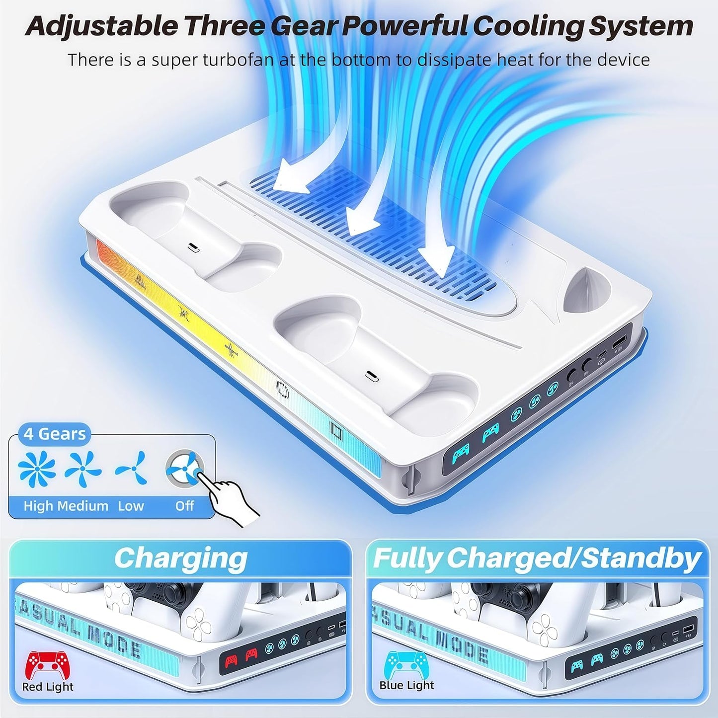 ZYTHRONE PS5/Pro/Slim Stand for Disc & Digital Console, PS5 Cooling Station with Dual Controller Charger for Playsation 5, RGB Light, Cooling Fan, Headset Holder,DIY