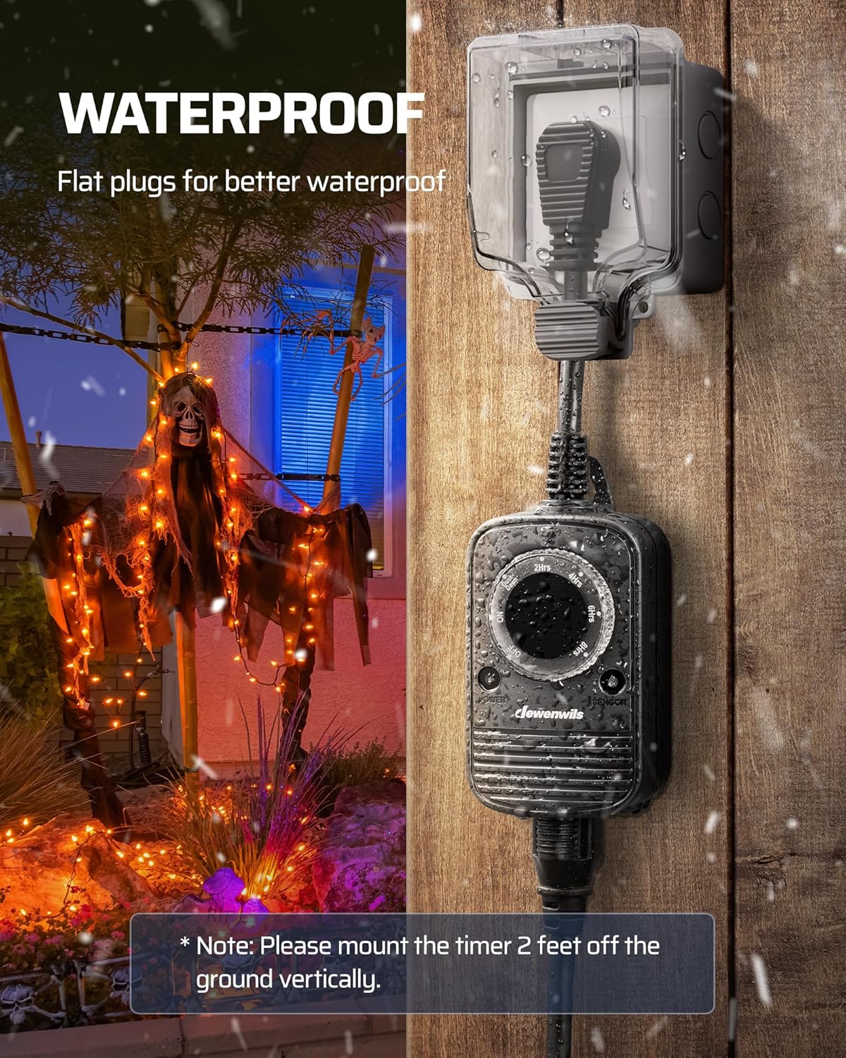 DEWENWILS Outdoor Timer for Lights, Dusk to Dawn Sensor for Electrical Outlet, Weatherproof Light Timer for Christmas, Halloween, 10A, 1/2 HP, UL Listed, 2 Pack