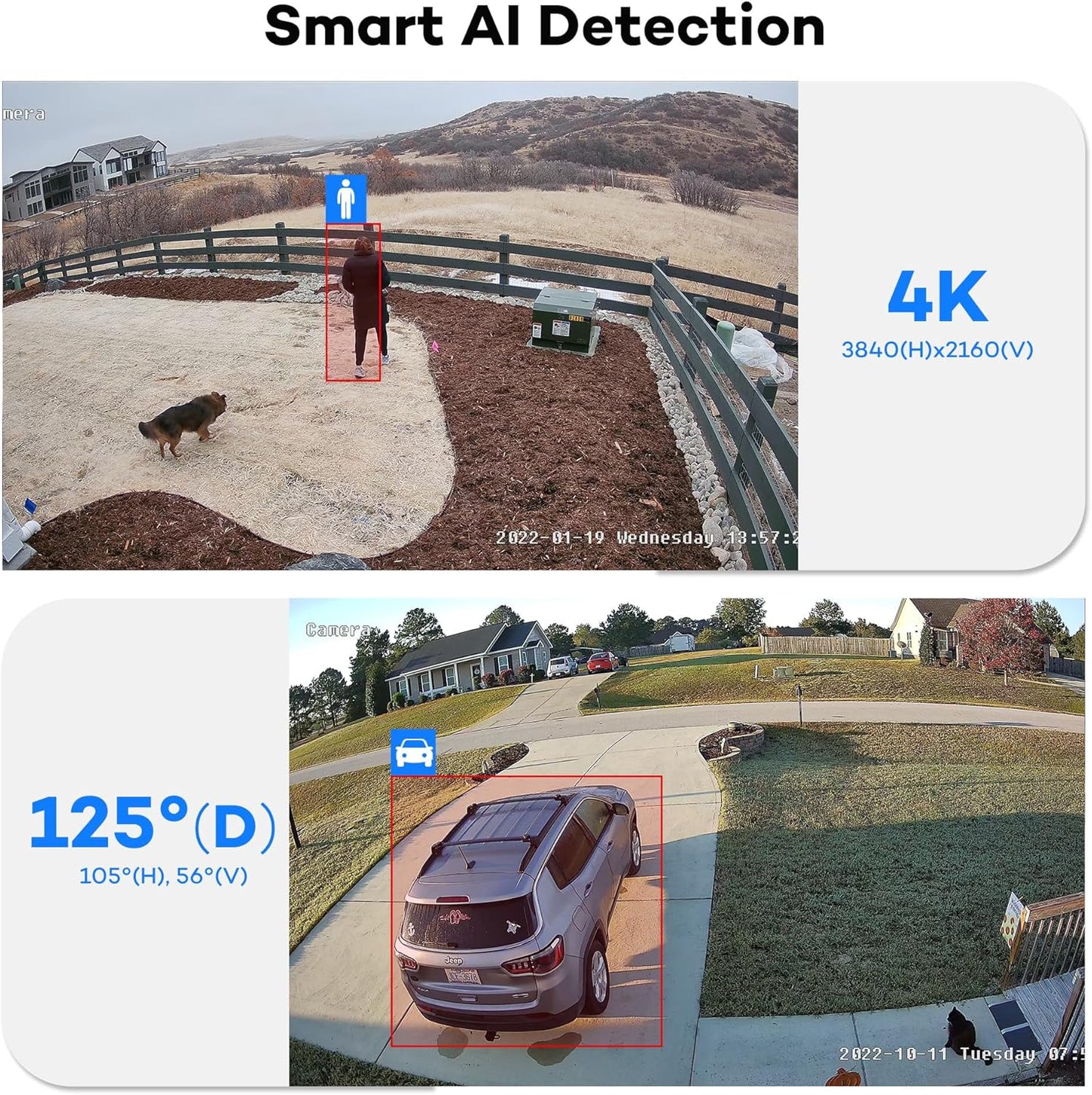 ONWOTE 4K NVR PoE Security Camera System 2 Way Audio, 8 Channel NVR 2TB, 4X 8MP Wired Outdoor IP Cameras, 125° FoV, AI Human Vehicle Detection Trigger Color Night Vision, CCTV Kit for Home Businesses