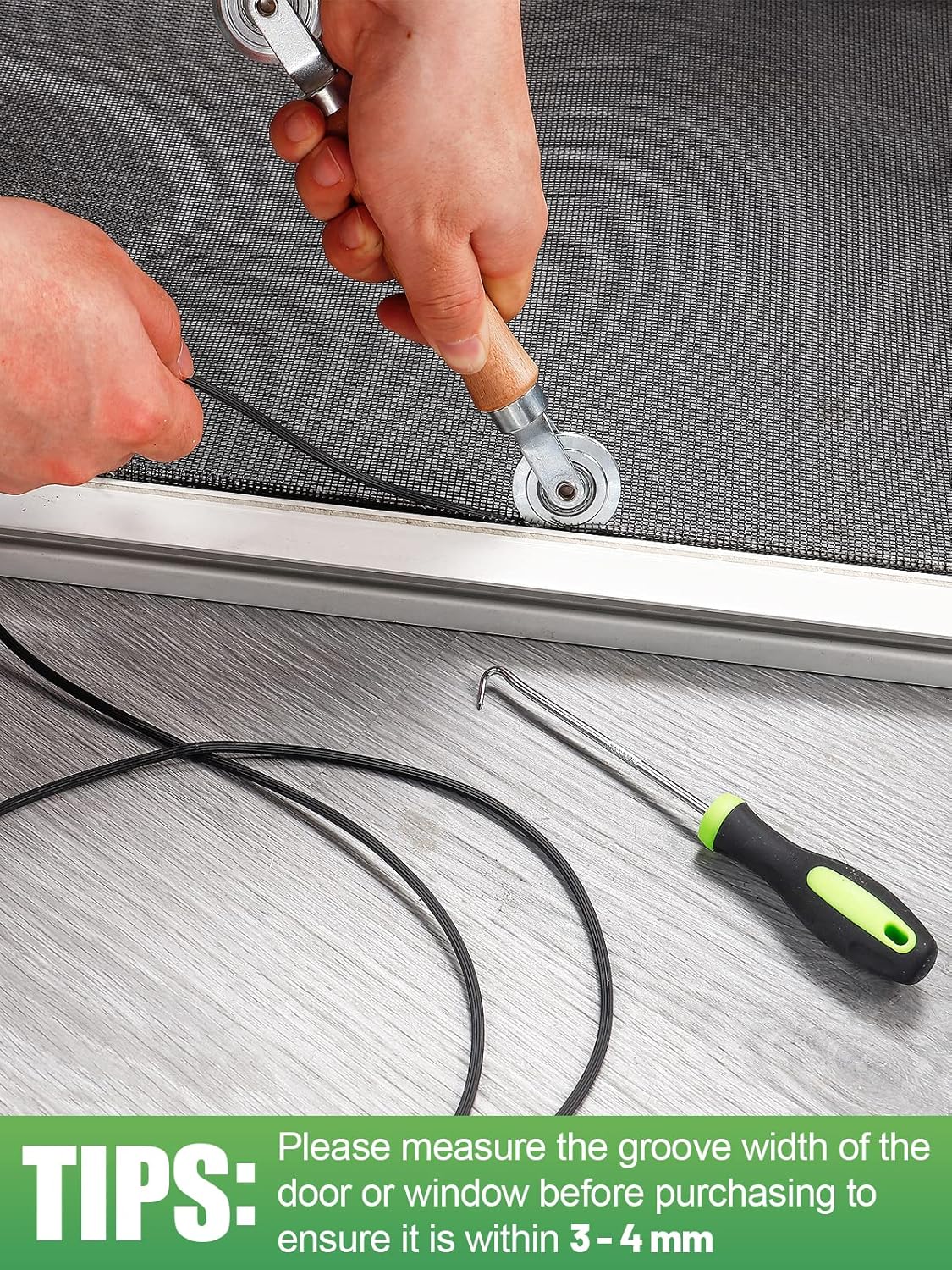 Screen Repair Kit - 3 in 1 Screen Tools Including Screen Roller Screen Spline (32 ft) Removal Hook and Instruction for Replacing & Installing Door Window Screens