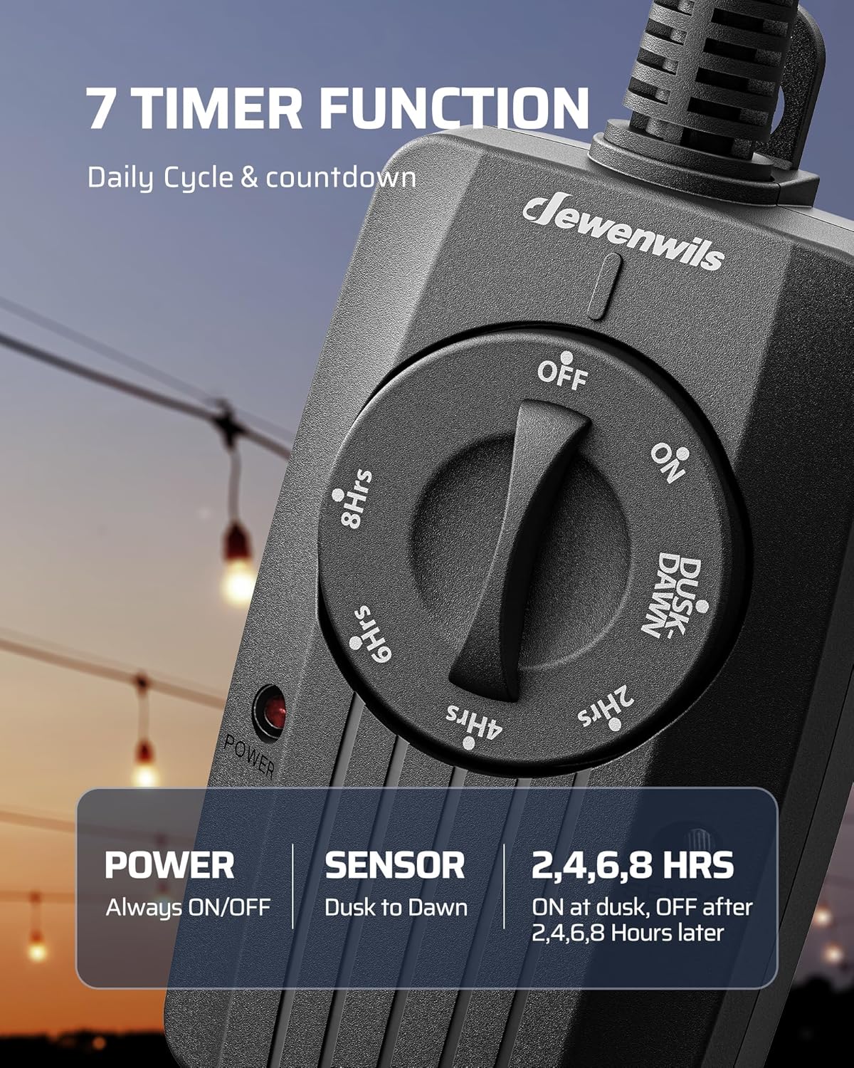 DEWENWILS Outdoor Light Timer Dusk to Dawn, Weatherproof, Plug in Timer for Garden Christmas String Light, 10A, UL Listed, 2 Pack