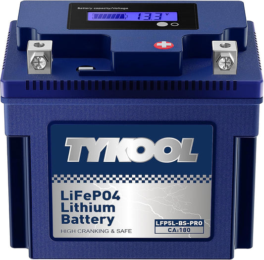 TYKOOL YTX5L-BS High Performance lithium LiFePO4 Motorcycle Battery,12.8V 3Ah,180CCA,Built in BMS,Powersports Battery,for ATV,4 wheeler,quad,dirt bike,Scooter,Lawn Mower,Generator