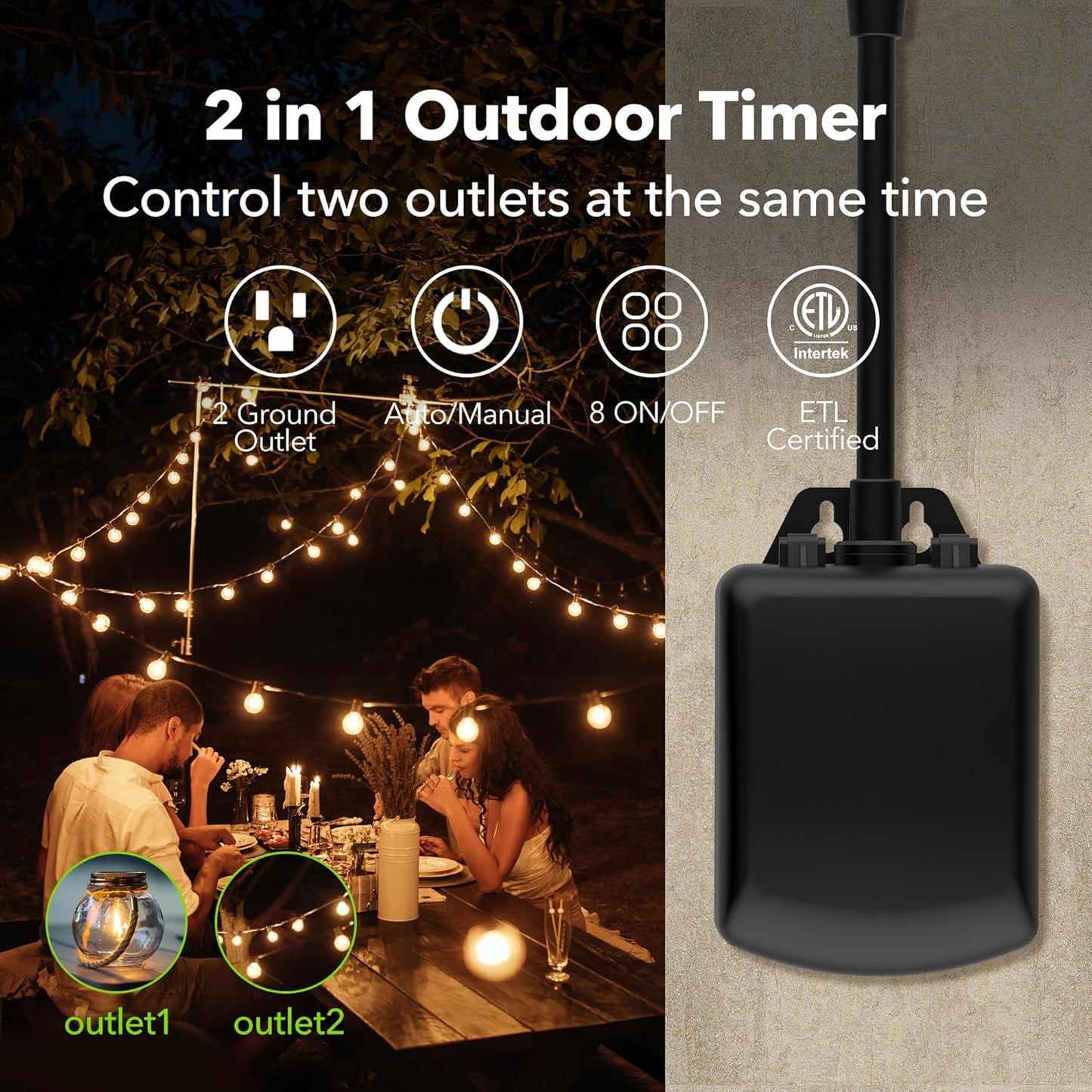 BN-LINK 7 Day Outdoor Heavy Duty Digital Programmable Timer, Outdoor Timer Outlet Waterproof, 2 Grounded Electrical Outlets for Christmas Lights, ETL Listed（2 Pack）